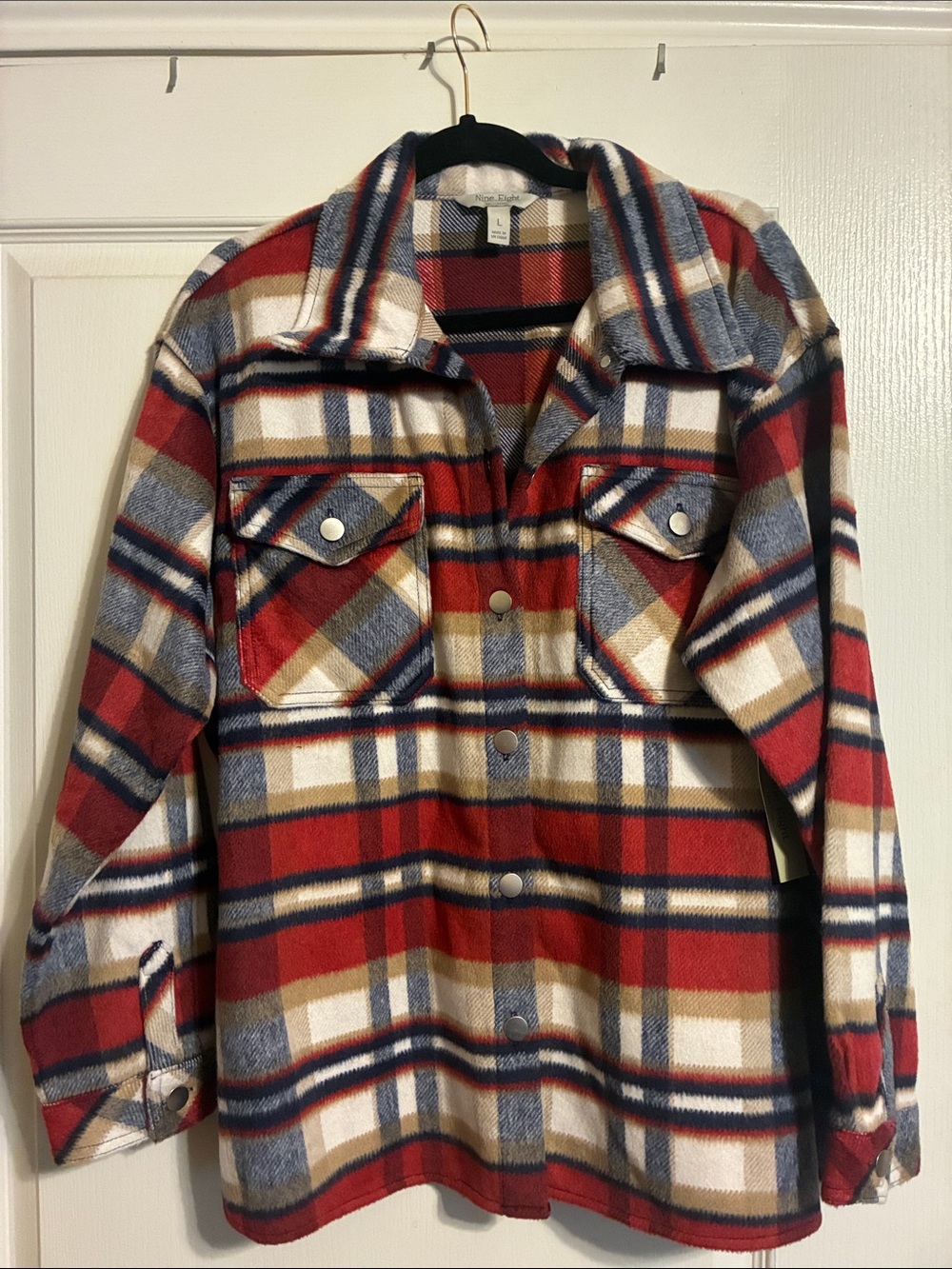 Plaid Utility Shacket Jacket - Red Multi